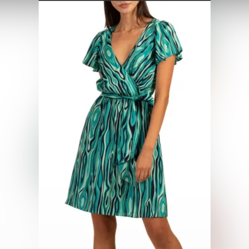 Trina Turk Teal Zebra Print Wrap Dress